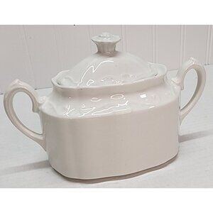 Elegant White Mist Ironstone Ceramic Sugar Bowl With Lid & Dual Handles